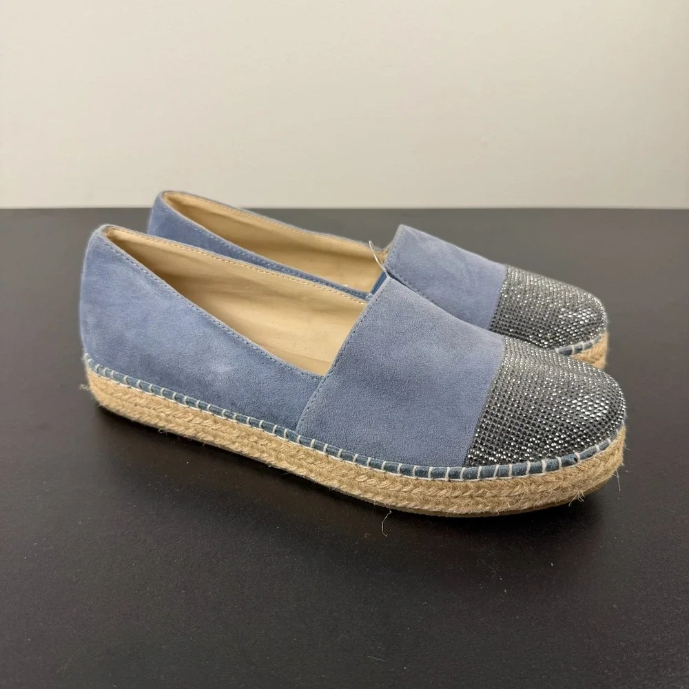 Steve Madden Pulse Espadrille Shoes Women's 8.5B Blue Rhinestone Slip On Casual